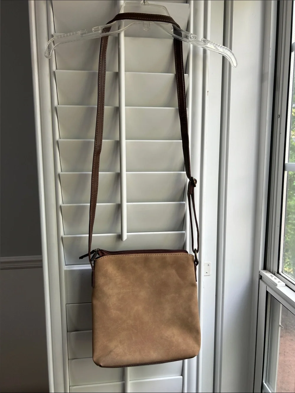 BOC Two-Tone Tan and Brown Whipstitch Crossbody Purse